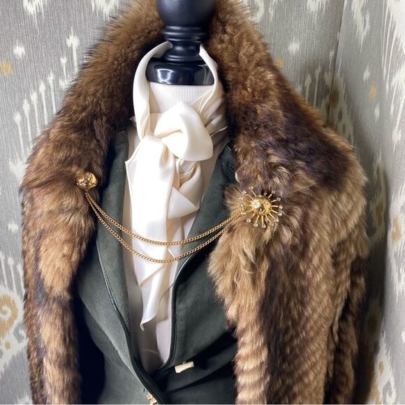 Ralph Lauren Collection * Pre-Fall '19 Toffee Lamb Shearling Chevron Knit Coat - Picture 9 of 16